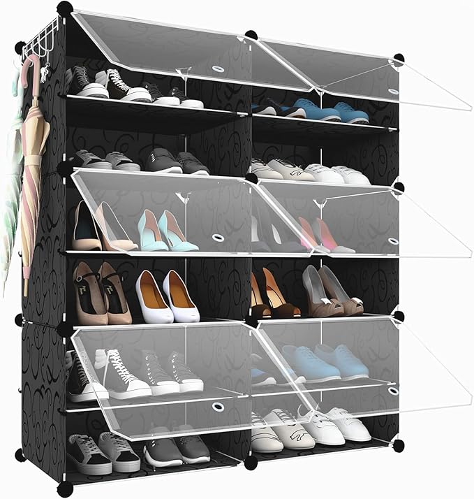 Shoe Rack Organizer, 24 Pair Shoe Storage Cabinet with Door Expandable Plastic Shoe Shelves for Closet,Heels,Boots,Slippers,6 Tier-NeatNest