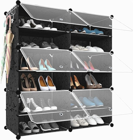 Shoe Rack Organizer, 24 Pair Shoe Storage Cabinet with Door Expandable Plastic Shoe Shelves for Closet,Heels,Boots,Slippers,6 Tier-NeatNest