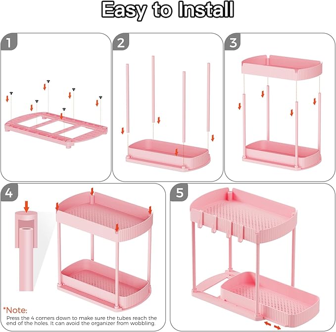 2 Pack Multi-Purpose Pull-Out Storage Organizers, Under Sink & Cabinet Organizers, 12.8 Inch Pink-NeatNest