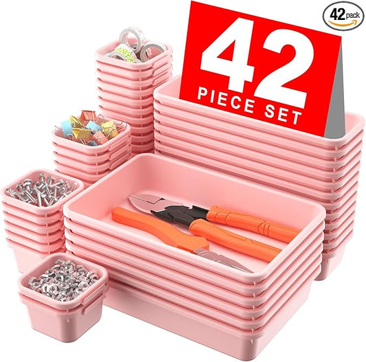 A-LuGei 【𝟰𝟮𝗣𝗖𝗦】【Pink】 Tool Box Organizer Tray Divider Set, Desk Drawer Organizer, Garage Organization and Storage Toolbox Accessories for Rolling Tool Chest Cart Cabinet Work Bench Small Parts-NeatNest