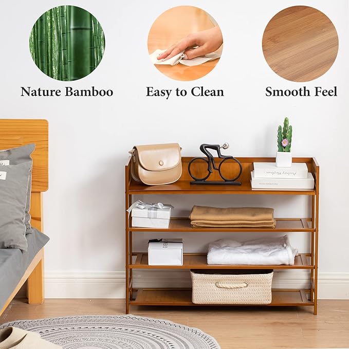 4 Tier Shoe Rack Organizer, 4 Tire Bamboo Stackable Shoe Shelf Storage Organizer, for Entryway, Hallway, and Closet (Brown)-NeatNest