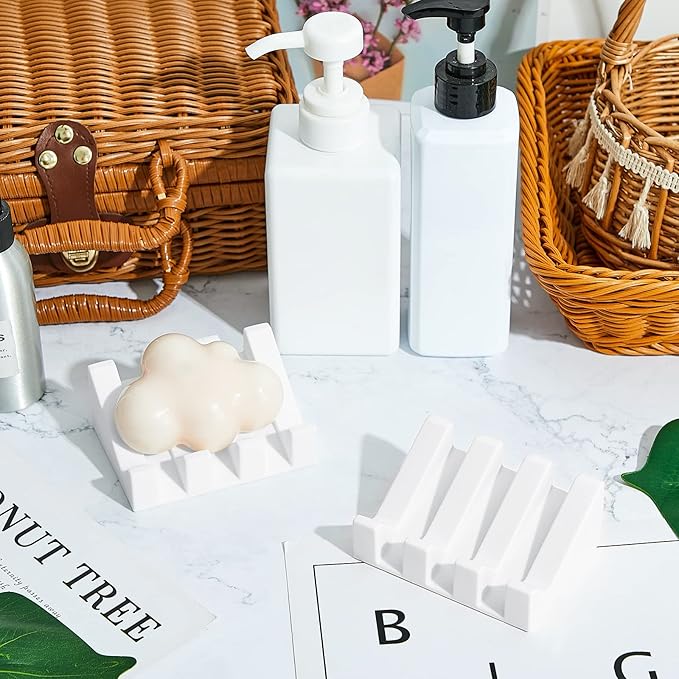 Cunhill 2 Pieces Silicone Soap Dish Self Draining Soap Dish Shower Waterfall Bar Soap Holder Tray with Drain Soap Saver for Kitchen Bathroom Accessories (Bright White)-NeatNest