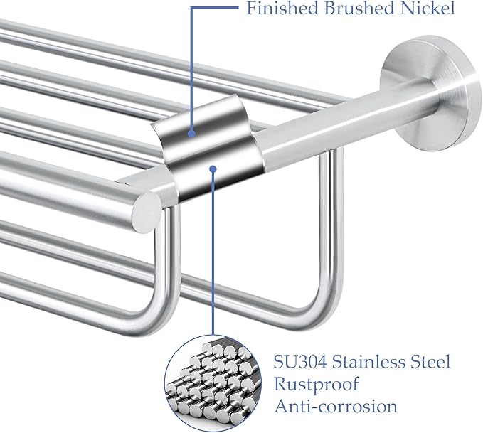 Alise 24 inch Towel Shelf with Double Towel Bars,Towel Rack for Bathroom,SUS 304 Stainless Steel Wall Mount Towel Holder Storage,Brushed Nickel,GYT7060-LS