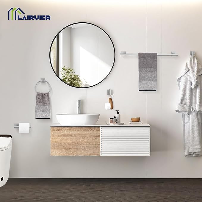 10 Pieces Bathroom Hardware Set Brushed Nickel Towel Bar Set Includes 23.6” Towel Bar, Towel Ring Holder, Toilet Paper Holder and Two Towel Hooks, Bathroom Accessories Set SUS304 Wall Mounted