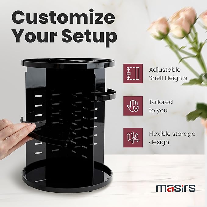 360 Rotating Makeup Organizer - Adjustable Shelf Height and Fully Rotatable. The Perfect Cosmetic Organizer for Bedroom Dresser or Vanity Countertop. (Black)-NeatNest