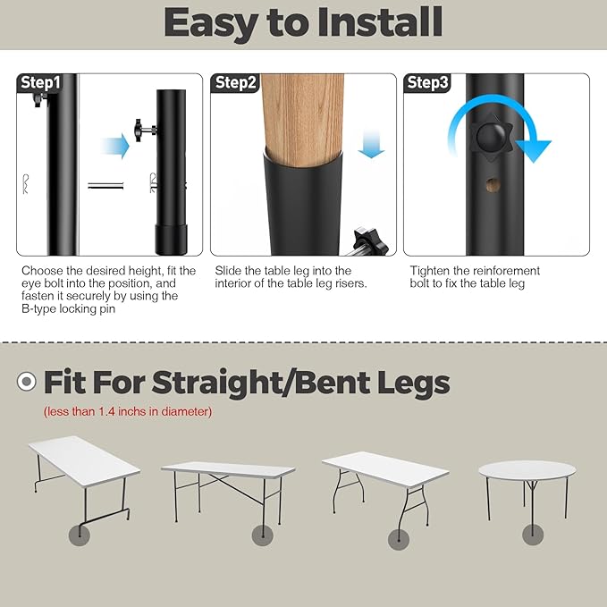 4 Heights Folding Table Leg Extenders,Heavy Duty Folding Table Leg Extensions, Table Leg Risers for Straight/Bent Legs,Table Height Extenders/Lifter-8pcs-NeatNest
