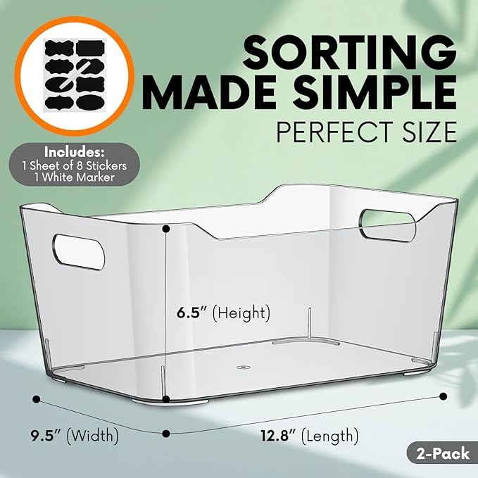 Clear Plastic Storage Bins, Perfect for Kitchen Organization or Pantry Organization and Storage, X-Large Fridge Organizer Plastic Bins, Pantry Organization and Storage Bins, Cabinet Organizers-NeatNest