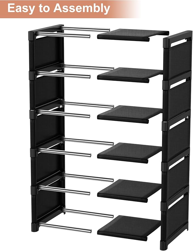 6-Tier Shoe Rack Shoe Organizer, Adjustable Rack Sturdy Easy to Assemble Narrow Shoe Shelf for Closet Entryway Hallway Balcony-NeatNest