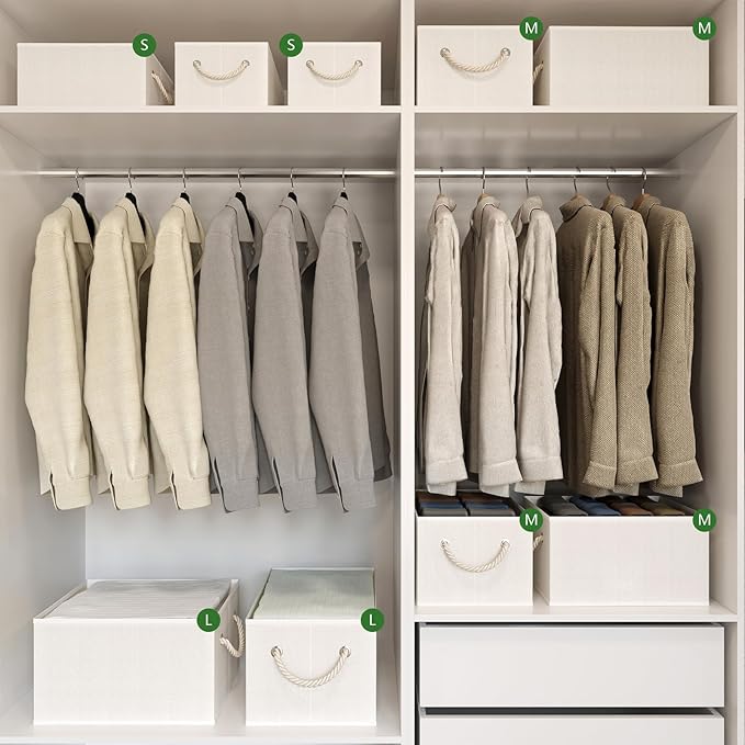 Closet Storage Bins, Linen Closet Organizers and Storage Basket for Shelves, Collapsible Shelf Baskets for Organizing Shelves, Bedroom Clothes Basket, Beige, 3 Pack-NeatNest