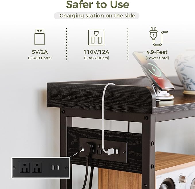 IRONCK Console Table, Sofa Table with Power Outlet, Farmhouse Hallway Table for Entryway, Living Room, Height Adjustable, Easy Assembly, Vintage Black,55"-NeatNest