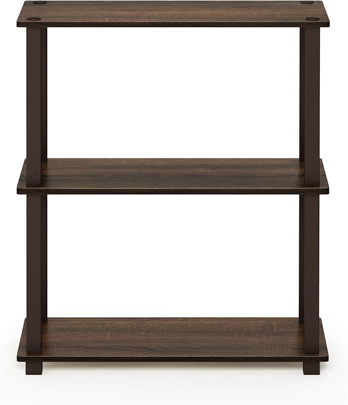 Furinno Turn-S-Tube 3-Tier Compact Multipurpose Shelf with Square Tube, Walnut/Brown (18025WN/BR)-NeatNest