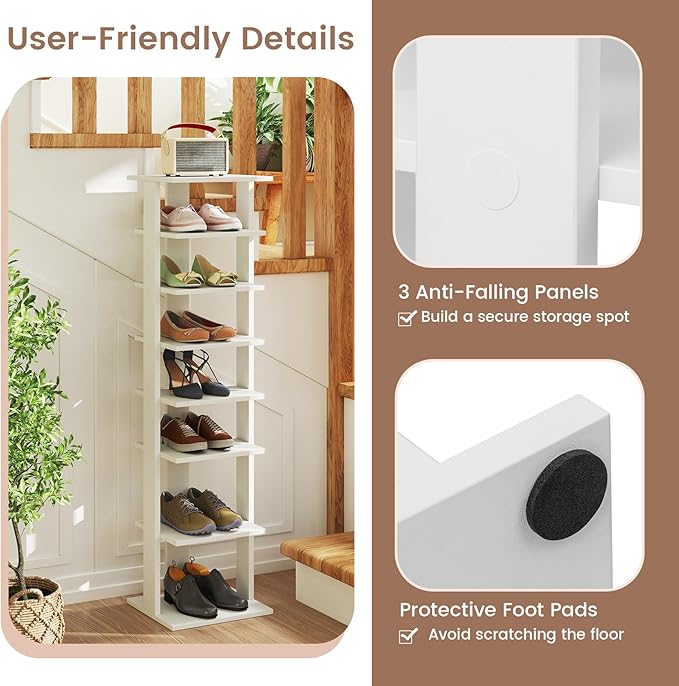 Tangkula 8-Tier Vertical Shoe Rack, Space-Saving Corner Shoe Organizer for 7 Pairs, Narrow Shoe Storage for Entryway, Front Door, or Closet-NeatNest