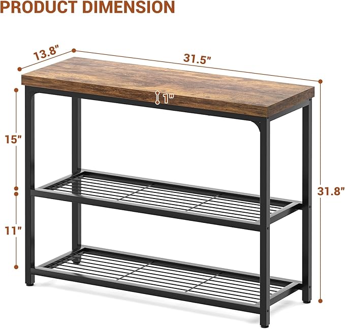 32" Small Console Table, 3-Tier Entryway Table, Sofa Table with Mesh Shelves, Console Tables for Living Room, Bedroom, Hallway, Entryway, Foyer, Rustic Brown-NeatNest