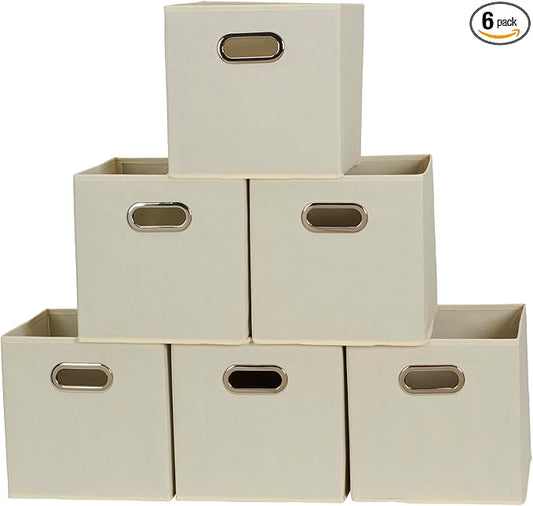 Household Essentials 82-1 Foldable Fabric Storage Bins | Set of 6 Cubby Cubes with Handles | Natural