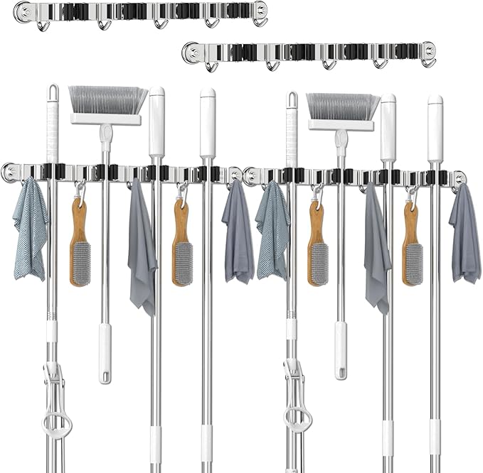 3-H Magnetic Broom Holder Wall Mounted 2 Pack, Strong Magnetic Broom Hooks 17 Inch, Heavy Duty Magnet Broom Organizer Wall Mounted, Utility Storage Tools Rack for Home Kitchen Workshop Laundry Garage