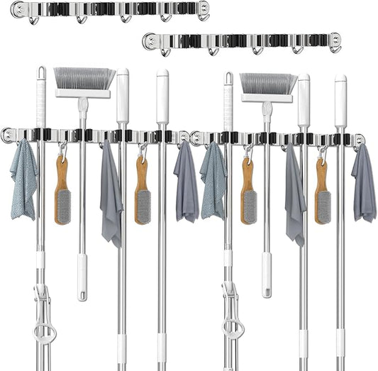 3-H Magnetic Broom Holder Wall Mounted 2 Pack, Strong Magnetic Broom Hooks 17 Inch, Heavy Duty Magnet Broom Organizer Wall Mounted, Utility Storage Tools Rack for Home Kitchen Workshop Laundry Garage