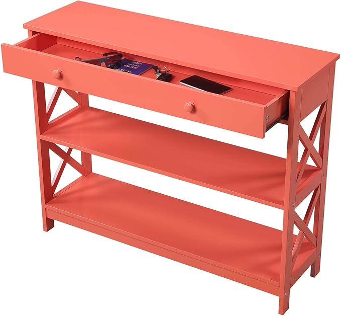 Convenience Concepts Oxford 1 Drawer Console Table with Shelves, Coral-NeatNest