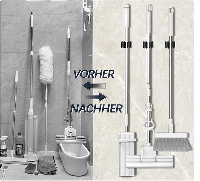 Mop and Broom Holder Big Size Hanging 1 KG Extra,Broom Holder 8 Pack,Broom Holder Wall Mount for organizing mop broom in Garden Laundry Room Cleaning Bathroom Kitchen Garage(Black)-NeatNest