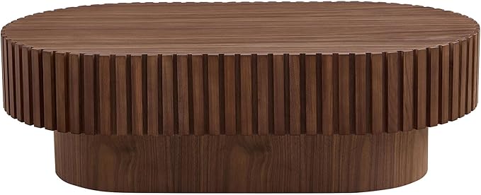 kevinplus 43.7'' Wood Coffee Table Modern Coffee Table for Living Room, Contemporary Circle Fluted Drum Pedestal Style, Easy Assembly, Walnut