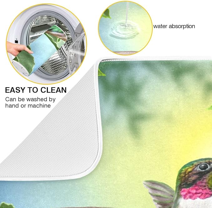 Hummingbird Dish Drying Mat Absorbent Kitchen Pads for Counter Kitchen Dish Dryer 16 x 18 Mat under Dish Drainer
