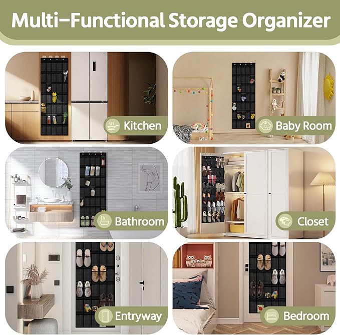 PAULONE 35 Pocket Over the Door Shoe Organizer,Reusable Breathable Large Mesh Bag Men's & Women's Sneaker Organizer,Shoe Organizer for Kids,Hanging Shoe Storage Hanging Bag (Black)-NeatNest