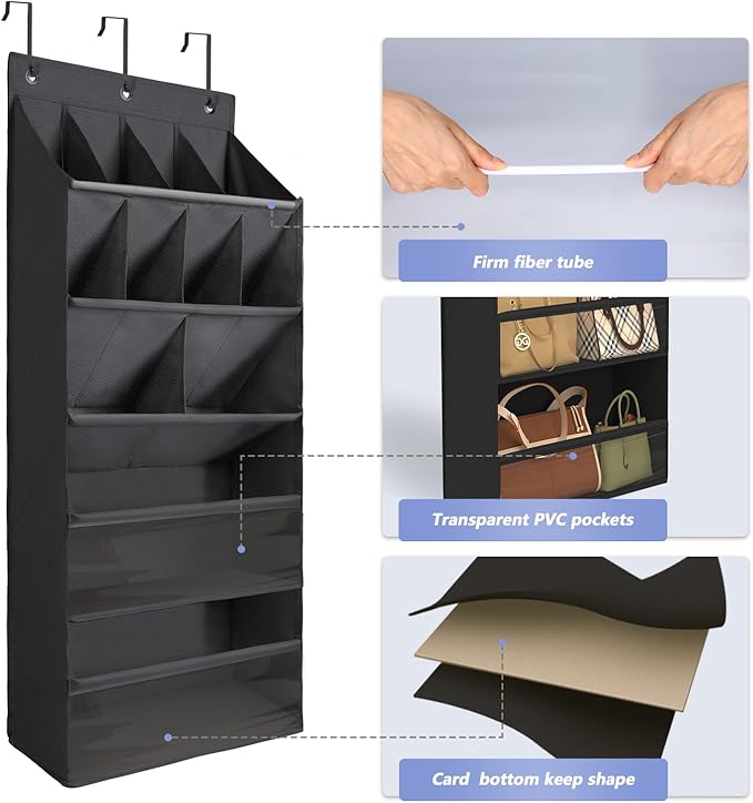 FENTEC 2 Pack Over the Door Shoe Organizer, Hanging Shoe Organizers with Large Pockets Shoe Holder Hanging Shoe Rack for Closet Shoe Organizer for Wall, Over Door Organizer with 30 Pockets, Black-NeatNest