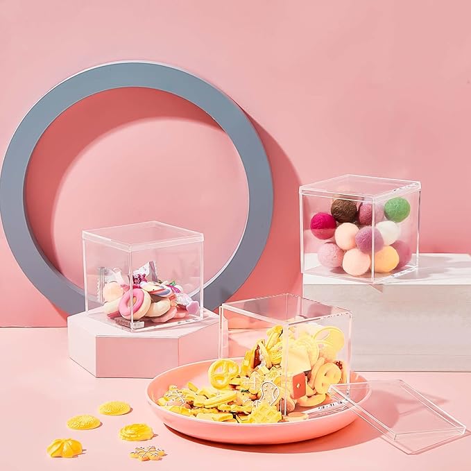 Blulu 8 Pieces Clear Acrylic Plastic Jewelry Box Mini Storage Box Mini Cube Containers with Lids for Candy Pill and Tiny Jewelry(Square,2.9 x 2.9 x 2.9 Inch)-NeatNest