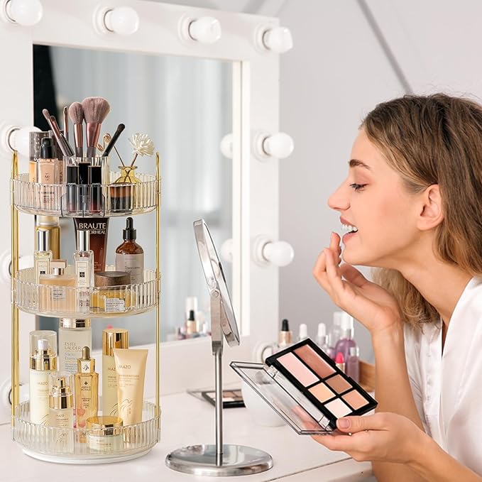 Rotating Makeup Organizer for Vanity, High-Capacity Skincare Clear Make Up Storage Perfume Organizers Cosmetic Dresser Organizer Countertop 360 Spinning (Clear, New-3 Tier)-NeatNest