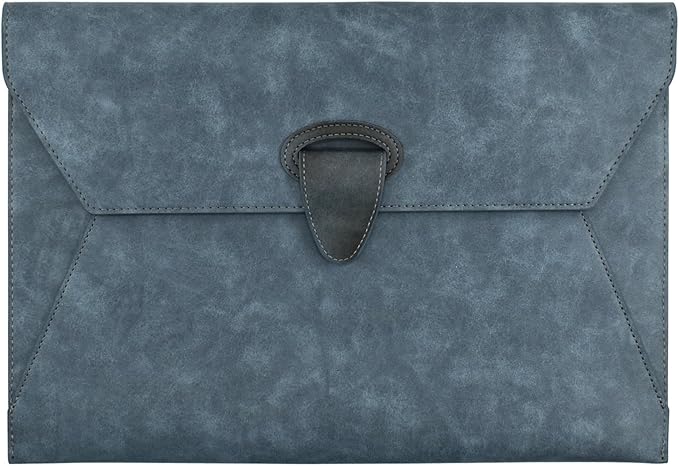 VANRA PU Leather File Folder Document Organizer Holder Waterproof Filing Envelope Case with 2 Pockets, A4 Portfolio Folder with Magnetic Snap Button Closure (Blue)