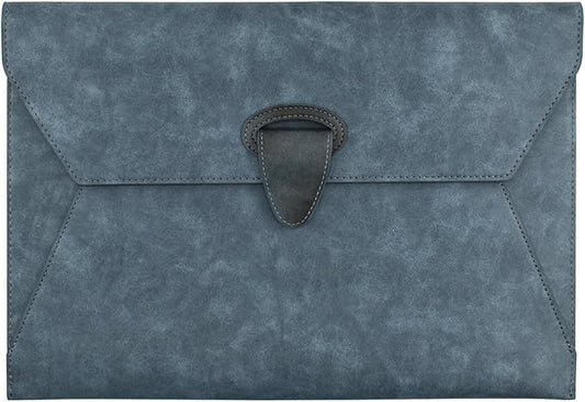 VANRA PU Leather File Folder Document Organizer Holder Waterproof Filing Envelope Case with 2 Pockets, A4 Portfolio Folder with Magnetic Snap Button Closure (Blue)