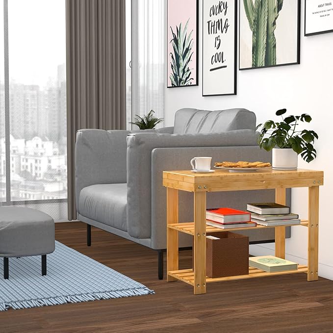 Zhuoyue Bamboo Shoe Rack Wood Bench with Storage Shelf for Entryway Small Space Organizer Indoor Outdoor Use
