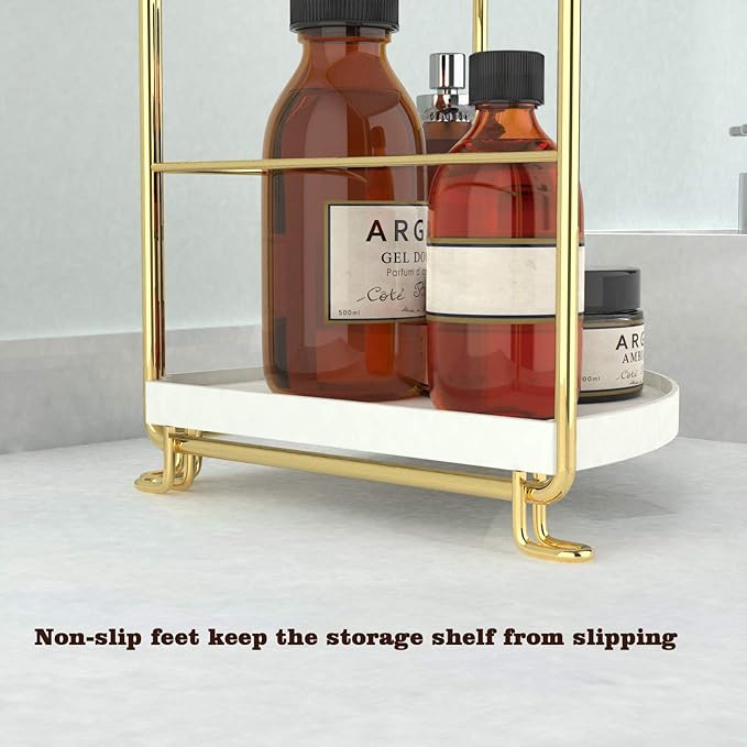 2-Tier Kitchen Spice Rack-Corner Bathroom Shelf- Triangle Standing Storage Rack for Bathroom, Living Room, Bedroom, Kitchen (Golden)-NeatNest