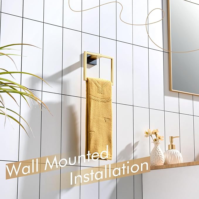 KOKOSIRI Towel Ring Holder Bathroom Lavatory Hand Towel Rack Wall Mounted Bathroom Hardware T-304 Stainless Steel Matte Black and Gold, B3004GDK