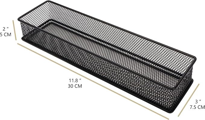 Annova Mesh Stackable Drawer Cabinet and Shelf Organizer Bins Storage Basket School Office Supply Holder Tray- Set of 2 (Black, 3x12x2 Inch)-NeatNest