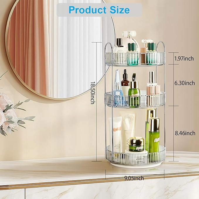 360 Rotating Makeup Organizer, 3 Tier Lazy Susan Bathroom Organizer, Easy to Install, Ideal Storage for Perfume, Skincare, Cosmetic, Dresser or Vanity Countertop (Classic Grey, 3 Tier)-NeatNest