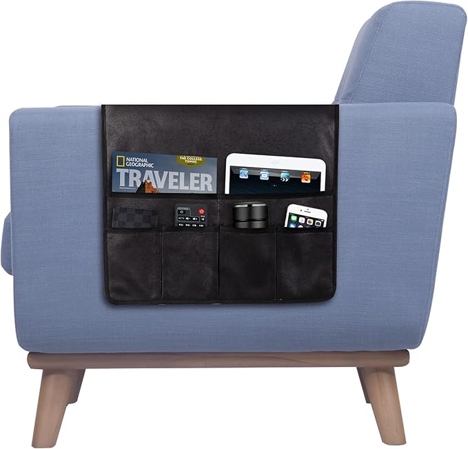 HAOMAIJIA Anti Slip Sofa Armrest Organizer Arm Chair Bedside Caddy Storage Organizer For Recliner Couch With 6 Pockets For Cell Phone Tv Remote Control Magazines (black)-NeatNest