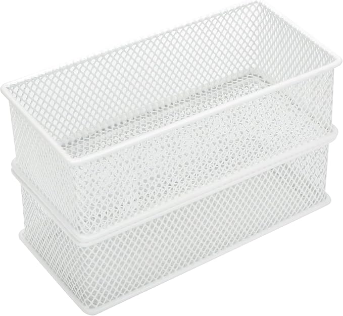 Annova Mesh Stackable Drawer Cabinet and Shelf Organizer Bins Storage Basket School Office Supply Holder Tray- Set of 2 (White, 3x6x2 Inch)-NeatNest