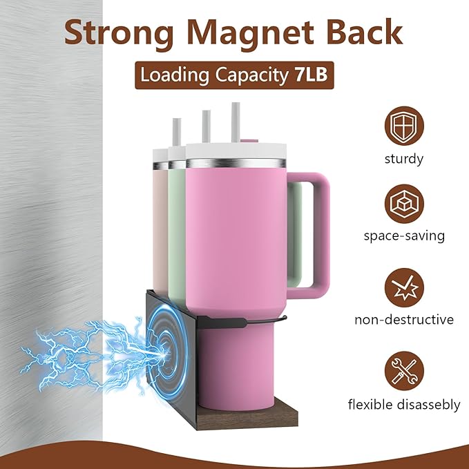 2pcs Magnetic Cup Holder for Fridge, Stanley Cup Organizer for 30oz&40oz, Magnetic Tumbler 0rganizer for Refrigerator, Stanley Cup Accessories for Kitchen Water Bottle Storage Rack-NeatNest