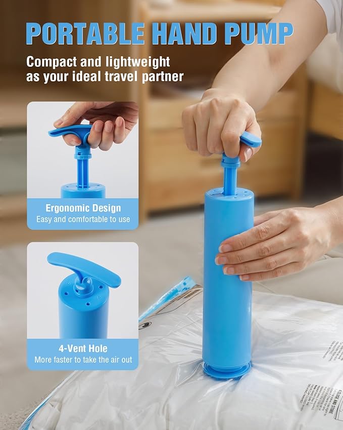 Travel Vacuum Storage Bags with Hand Pump, 12 Pack (4M+4S+4XS) Vacuum Seal Bag Travel Essentials Space Saving Bags for Clothes, Luggage, Carry-on Suitcase, Backpack, Holiday Business Trip-NeatNest