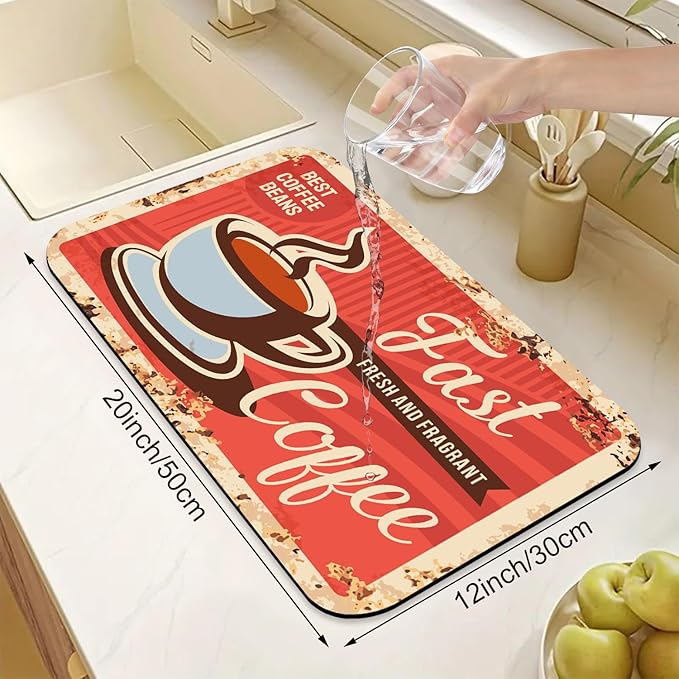 Coffee Dish Drying Mats for Kitchen Counter Absorbent Fast Dry Dish Drainer Rack Mats for Dishes Utensils Pot and Pan, Kitchen Accessories 20"x12"-NeatNest