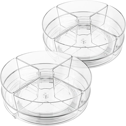 2 Pack Lazy Susan Organizer, 9 inch Rotating Storage Organizer with 4 Removable Bins, Lazy Susan Turntable Organizer for Fridge, Kitchen, Vanity, Cabinet-NeatNest