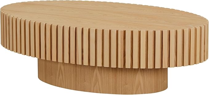 Coffee Table, 43.7 Inch Modern Handcraft Solid Wood Drum Oval Coffee Table for Living Room, Small Space, Office, Easy Assembly (Oak)-NeatNest