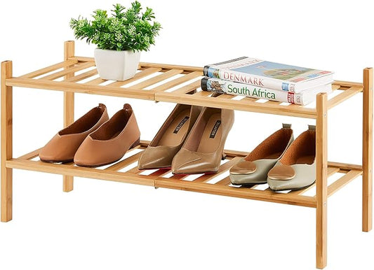 2-Tier Bamboo Shoe Rack for Entryway, Bamboo Wood Shoe Organizer for Hallway Closet, Free Standing Shoe Racks for Indoor Outdoor-NeatNest