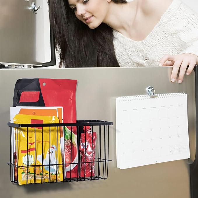 dedoot Magnetic Holder Locker Strong Black Mesh Holder Magnetic Basket Organizer Shelf Rack for Whiteboard,Fridge, Sponge, Recipe, Beverage ,Refrigerator ,Office File Foil,10.25x 3.6x 6 inches-NeatNest