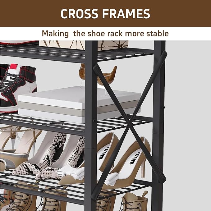 6-Tier Shoe Rack Organizer, Large Capacity Shoe Storage Shelf for Entryway, Closet, Rustic Brown & Black, Metal Mesh Shelves, Holds up to 24 Pairs of Shoes, Easy Assembly, Adjustable Feet-NeatNest