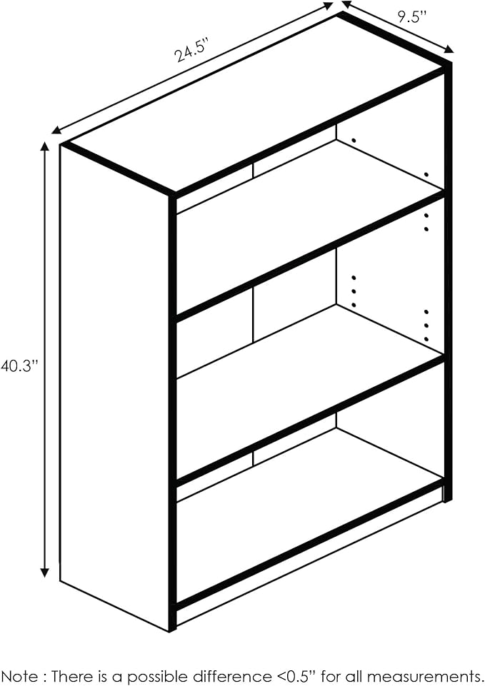 FURINNO JAYA Simple Home 3-Tier Adjustable Shelf Bookcase, Columbia Walnut