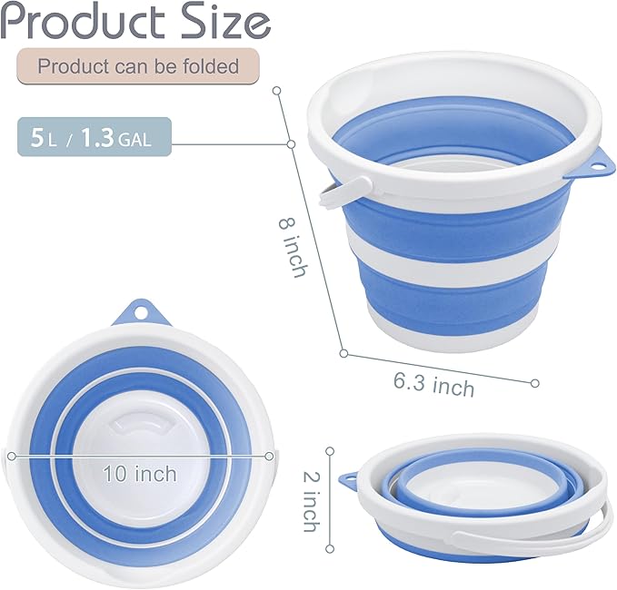 Small Collapsible Bucket 1.3 Gal/5L, Space-Efficient, Portable Foldable Water Pail for Household, Outdoor Use, Car Wash, Camping, Fishing - Blue, Single Pack-NeatNest