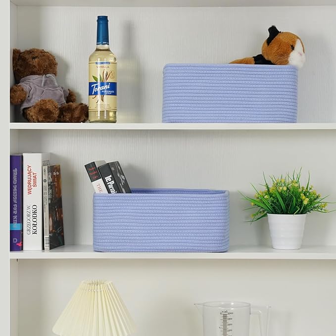 3-Pack Storage Baskets for Organizing | Woven Shelf Toy Basket | Rope Baskets for Gifts Empty | Closet Organizer Bins with Handles | Cube Decorative Box | 13.7×7.1×6.7” | Sky Blue-NeatNest