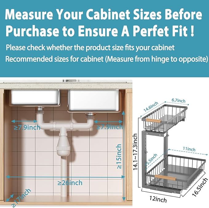 Under Sink Organizer Storage 2 Pack, 2 Tier Slide Out Height Adjustable Pull Out Cabinet Organizer Drawer for Kitchen Bathroom Large Under Sink Shelf Rack Caddy for Pantry, Grey-NeatNest