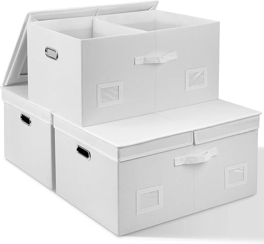 75 Quarts Extra Large Decorative Storage Bins with Lids, 3 Packs White Collapsible Storage Bins with Lids, Stackable Storage Bins Decorative Box Storage With Lid Extra Large-NeatNest